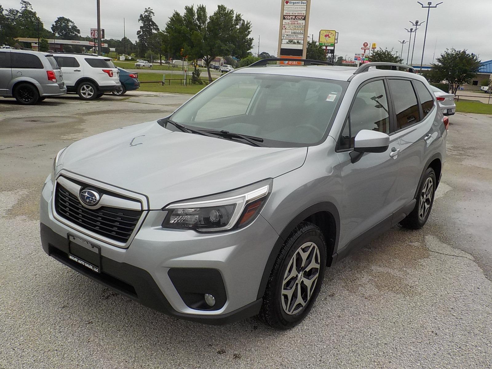 2021 Silver /Black Subaru Forester (JF2SKAJC4MH) , Automatic transmission, located at 1617 W Church Street, Livingston, TX, 77351, (936) 327-3600, 30.710995, -94.951157 - This vehicle is just BEGGIING to be taken to the mountains this summer!! Come check it out for yourself! - Photo #3